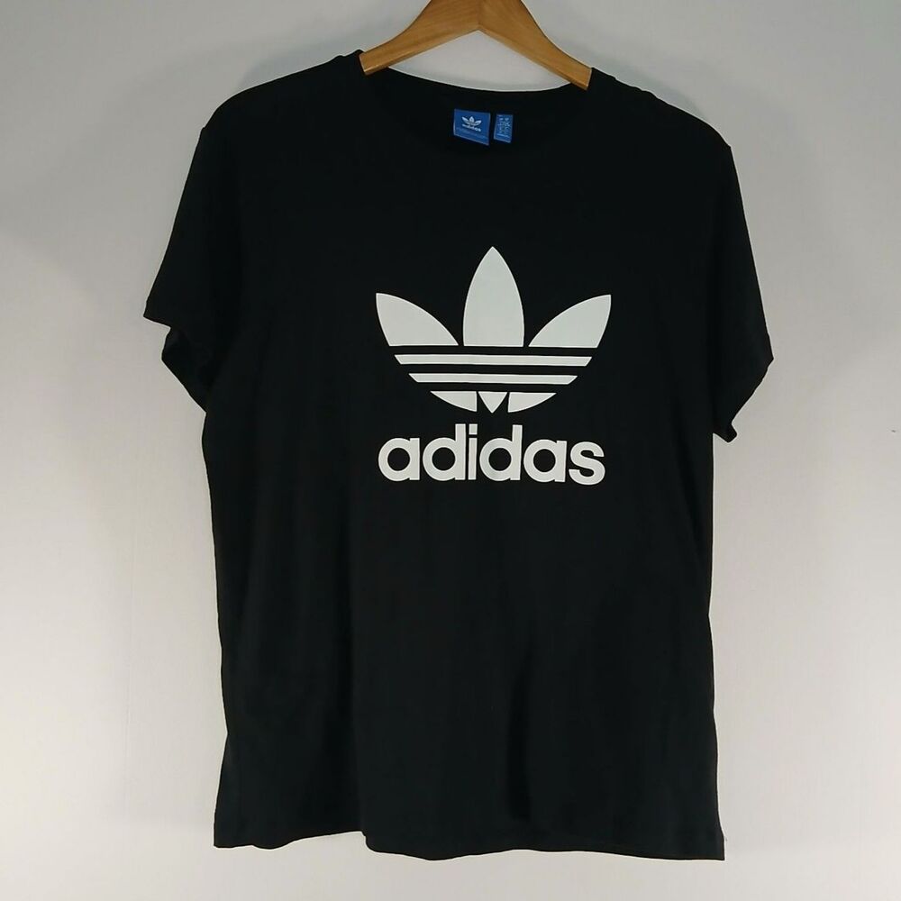 Adidas Black Womens Tee Medium Classic Logo Cotton Modal Y2K Sport Core